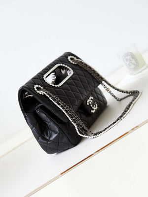Chanel AS4221 Small Shopping Bag Aged Shiny Lambskin Crystal Pearls & Black Metal Black - Default Title - View 3