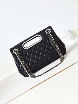 Chanel AS4221 Small Shopping Bag Aged Shiny Lambskin Crystal Pearls & Black Metal Black - Default Title - View 5