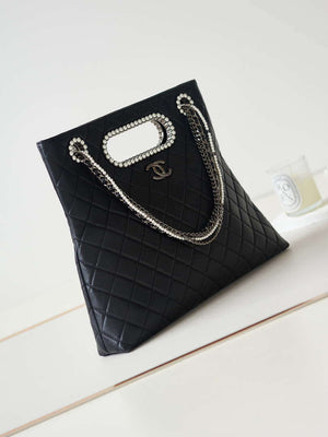 Chanel AS4222 Shopping Bag Aged Shiny Lambskin Crystal Pearls & Black Metal Black - Default Title - View 3