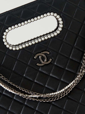 Chanel AS4223 Large Shopping Bag Aged Shiny Lambskin Crystal Pearls & Black Metal Black - Default Title - View 2