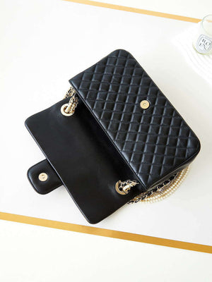 Chanel AS4245 Flap Bag Lambskin With Pearl & Metal Chain Black - Default Title - View 7