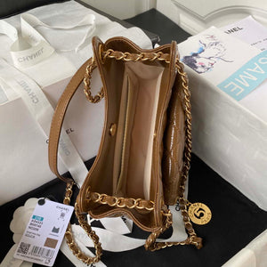 Chanel AS4323 Small Hobo Bag Shiny Crumpled Calfskin Gold Metal Caramel - Default Title - View 7