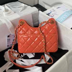 Chanel AS4323 Small Hobo Bag Shiny Crumpled Calfskin Gold Metal Orange - Default Title - View 2