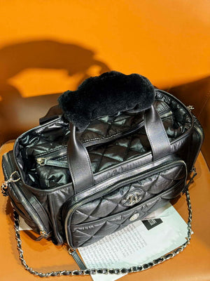 Chanel AS4364 Large Bowling Bag Nylon & Silver-Tone Metal Black - Default Title - View 4