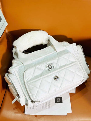Chanel AS4364 Large Bowling Bag Nylon & Silver-Tone Metal White - Default Title - View 1