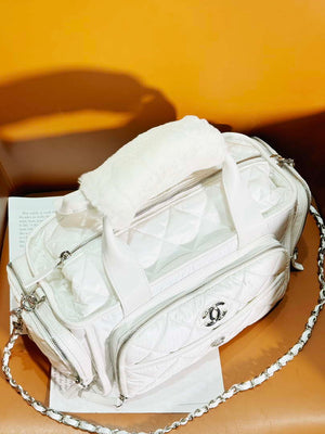 Chanel AS4364 Large Bowling Bag Nylon & Silver-Tone Metal White - Default Title - View 4