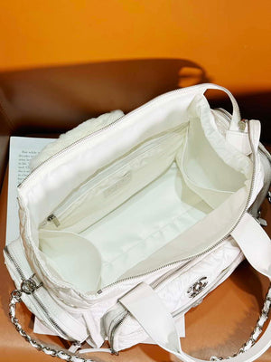 Chanel AS4364 Large Bowling Bag Nylon & Silver-Tone Metal White - Default Title - View 5