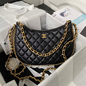 Chanel AS4368 Large HOBO Bag Shiny Crumpled Lambskin & Gold-Tone Metal Black - Default Title - View 1
