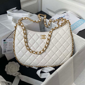 Chanel AS4368 Large HOBO Bag Shiny Crumpled Lambskin & Gold-Tone Metal White - Default Title - View 1