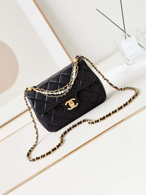 Chanel AS4384 Mini Flap Bag Pearly Lambskin Imitation Pearls & Gold-Tone Metal Black - Default Title - View 1