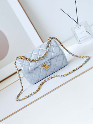 Chanel AS4384 Mini Flap Bag Pearly Lambskin Imitation Pearls & Gold-Tone Metal Blue - Default Title - View 1