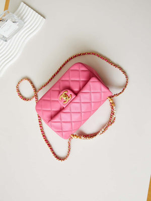 Chanel AS4384 Mini Flap Bag Pearly Lambskin Imitation Pearls & Gold-Tone Metal Hot Pink - Default Title - View 7