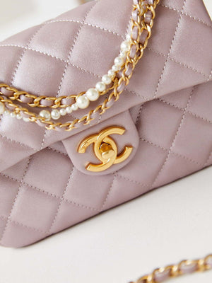 Chanel AS4384 Mini Flap Bag Pearly Lambskin Imitation Pearls & Gold-Tone Metal Pink - Default Title - View 1