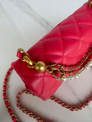 Chanel AS4384 Mini Flap Bag Pearly Lambskin Imitation Pearls & Gold-Tone Metal Red - Default Title - View 2