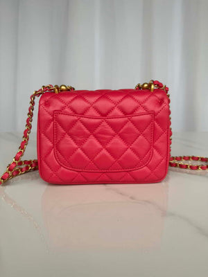 Chanel AS4384 Mini Flap Bag Pearly Lambskin Imitation Pearls & Gold-Tone Metal Red - Default Title - View 3