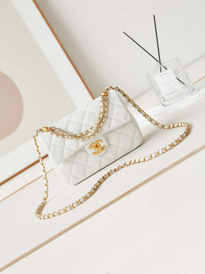 Chanel AS4384 Mini Flap Bag Pearly Lambskin Imitation Pearls & Gold-Tone Metal White - Default Title - View 1