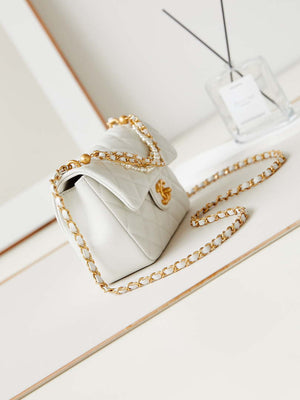 Chanel AS4384 Mini Flap Bag Pearly Lambskin Imitation Pearls & Gold-Tone Metal White - Default Title - View 3