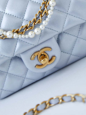Chanel AS4385 Mini Flap Bag Pearly Lambskin Imitation Pearls & Gold-Tone Metal Blue - Default Title - View 3