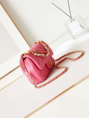 Chanel AS4385 Mini Flap Bag Pearly Lambskin Imitation Pearls & Gold-Tone Metal Hot Pink - Default Title - View 3