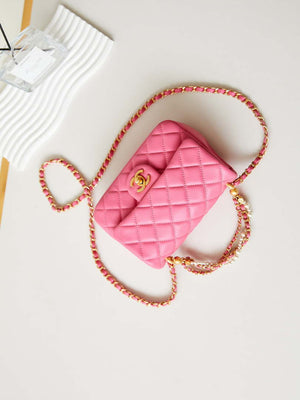 Chanel AS4385 Mini Flap Bag Pearly Lambskin Imitation Pearls & Gold-Tone Metal Hot Pink - Default Title - View 7