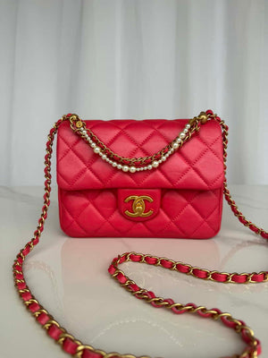 Chanel AS4385 Mini Flap Bag Pearly Lambskin Imitation Pearls & Gold-Tone Metal Red - Default Title - View 1