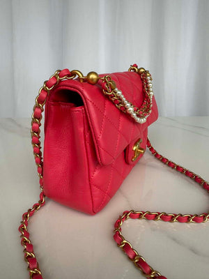 Chanel AS4385 Mini Flap Bag Pearly Lambskin Imitation Pearls & Gold-Tone Metal Red - Default Title - View 2