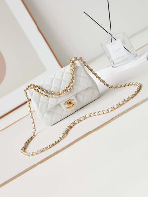 Chanel AS4385 Mini Flap Bag Pearly Lambskin Imitation Pearls & Gold-Tone Metal White - Default Title - View 1
