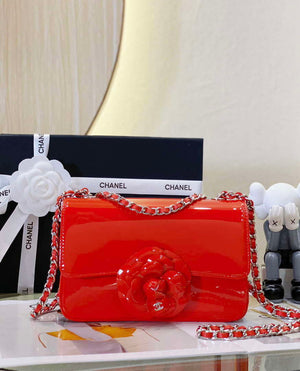 Chanel AS4388 Small Flap Bag Patent Calfskin & Gold Metal Red - Default Title - View 1