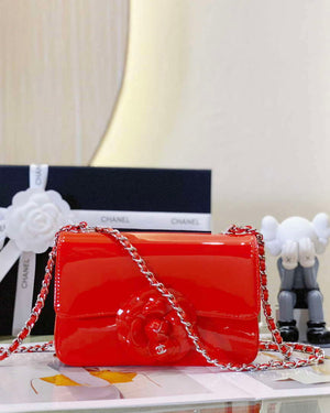 Chanel AS4388 Small Flap Bag Patent Calfskin & Gold Metal Red - Default Title - View 3