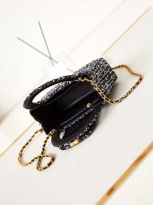 Chanel AS4416 Mini Shopping Bag Cotton Tweed & Gold-Tone Metal Black and White - Default Title - View 7