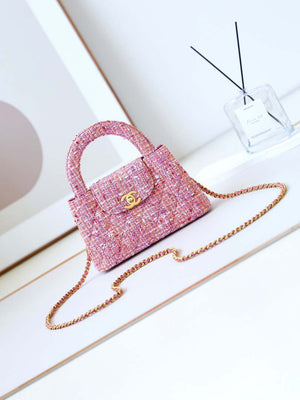 Chanel AS4416 Mini Shopping Bag Cotton Tweed & Gold-Tone Metal Pink - Default Title - View 1