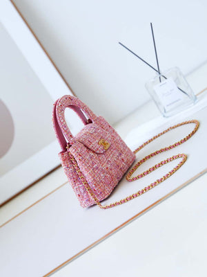 Chanel AS4416 Mini Shopping Bag Cotton Tweed & Gold-Tone Metal Pink - Default Title - View 3