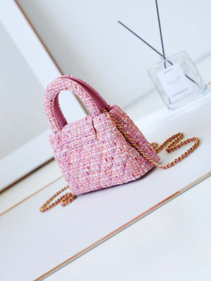 Chanel AS4416 Mini Shopping Bag Cotton Tweed & Gold-Tone Metal Pink - Default Title - View 5