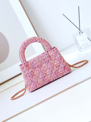 Chanel AS4416 Mini Shopping Bag Cotton Tweed & Gold-Tone Metal Pink - Default Title - View 6