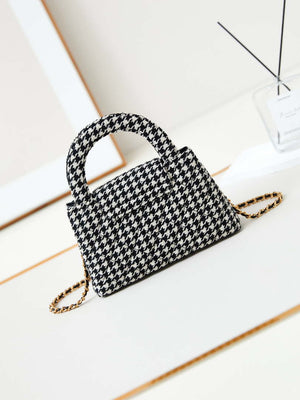 Chanel AS4416 Mini Shopping Bag Houndstooth fabric & Gold Metal White and Black - Default Title - View 5