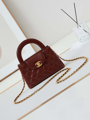 Chanel AS4416 Mini Shopping Bag shiny aged Calfskin Gold tone metal Brown - Default Title - View 1