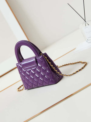 Chanel AS4416 Mini Shopping Bag shiny aged Calfskin Gold tone metal Dark Purple - Default Title - View 9