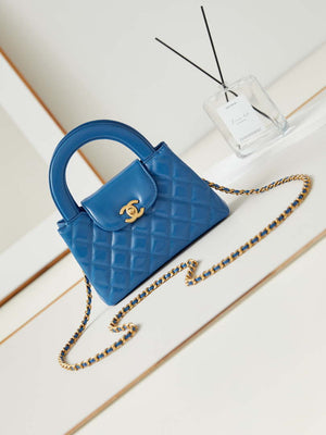 Chanel AS4416 Mini Shopping Bag shiny aged Calfskin gold tone metal Electric blue - Default Title - View 1