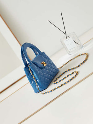 Chanel AS4416 Mini Shopping Bag shiny aged Calfskin gold tone metal Electric blue - Default Title - View 3