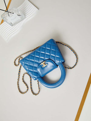 Chanel AS4416 Mini Shopping Bag shiny aged Calfskin gold tone metal Electric blue - Default Title - View 16