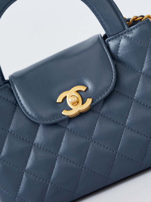 Chanel AS4416 Mini Shopping Bag shiny aged Calfskin gold tone metal Navy Blue - Default Title - View 2