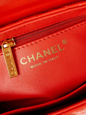 Chanel AS4416 Mini Shopping Bag shiny aged Calfskin gold tone metal Orange red - Default Title - View 7