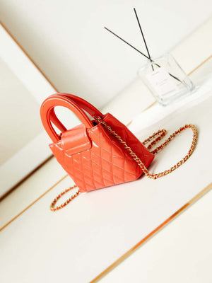 Chanel AS4416 Mini Shopping Bag shiny aged Calfskin gold tone metal Orange red - Default Title - View 9