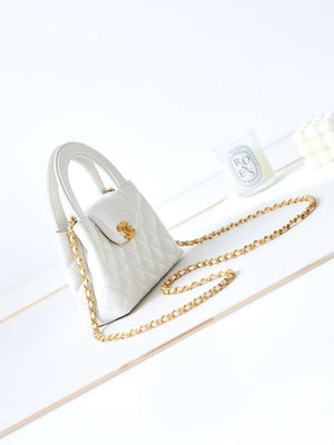 Chanel AS4416 Mini Shopping Bag shiny aged Calfskin gold tone metal Off-White - Default Title - View 3