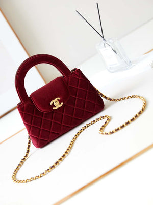 Chanel AS4416 Mini Shopping Bag Velvet & Gold Metal Wine Red - Default Title - View 1