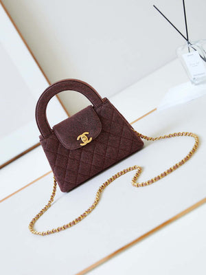 Chanel AS4416 Mini Shopping Bag Washed Denim & Gold-Tone Metal Orange & Black - Default Title - View 1