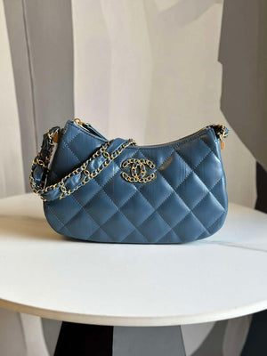 Chanel AS4422 23K Hobo Bag Lambskin Gold Metal Navy Blue - Default Title - View 1