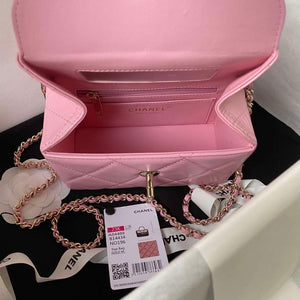 Chanel AS4469 Mini BOX Bag Shiny Calfskin & Gold-Tone Metal Pink - Default Title - View 7