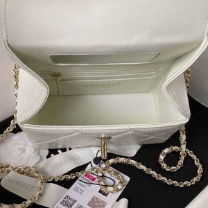 Chanel AS4469 Mini BOX Bag Shiny Calfskin & Gold-Tone Metal White - Default Title - View 7