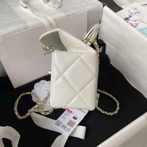 Chanel AS4469 Mini BOX Bag Shiny Calfskin & Gold-Tone Metal White - Default Title - View 9